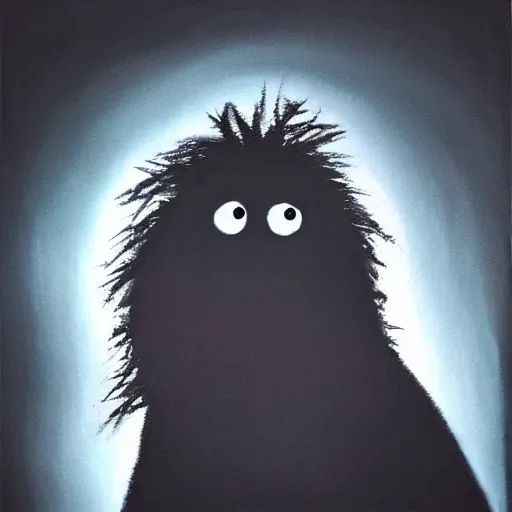 Prompt: photorealistic portrait of dark angry muppet in night, dark forest background