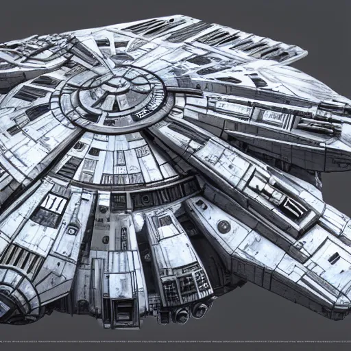 Image similar to Millennium Falcon, Artstation, Award Winning Masterpiece, Very Detailed, Complex, Space, Star Wars, Digital Art