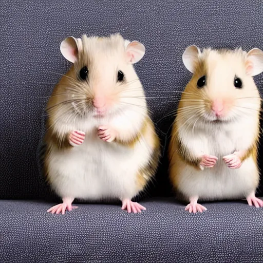 Prompt: photo of two hamsters, holding paws, on a cinema seat, various poses, unedited, dim light, sharp focus, 8 k