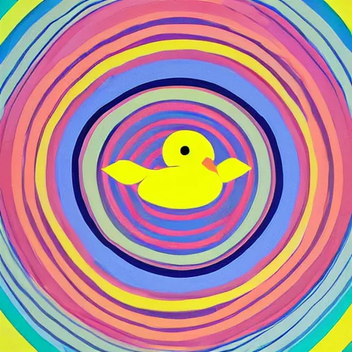 Image similar to rubber duck painting in the style of frank stella, concentric circles, minimalist, very colorful