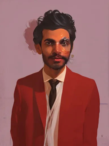 Prompt: artwork by Saul Leiter and Enjolras Delphin, of a solo individual portrait of an Indian guy with lilies, dapper, simple illustration, domestic, nostalgic, full of details, Matte painting, trending on artstation and unreal engine