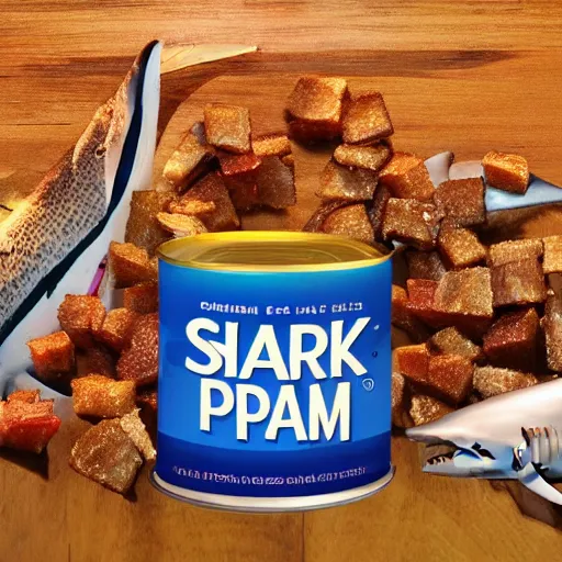 Image similar to Can of Shark SPAM, high quality photo advertisement