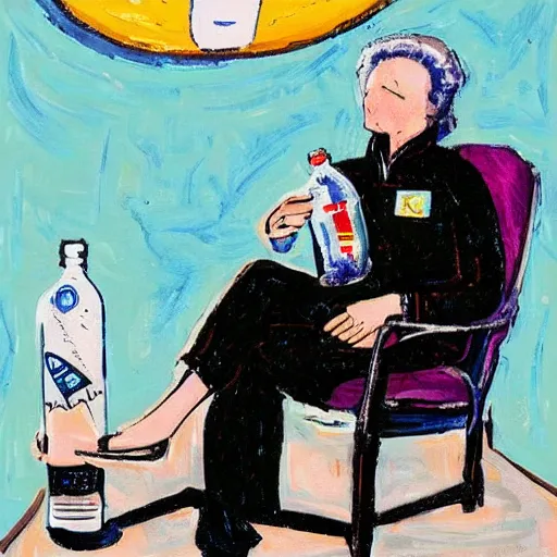 Image similar to astronaut relaxing on a chair with a bottle in the style of albright, ivan