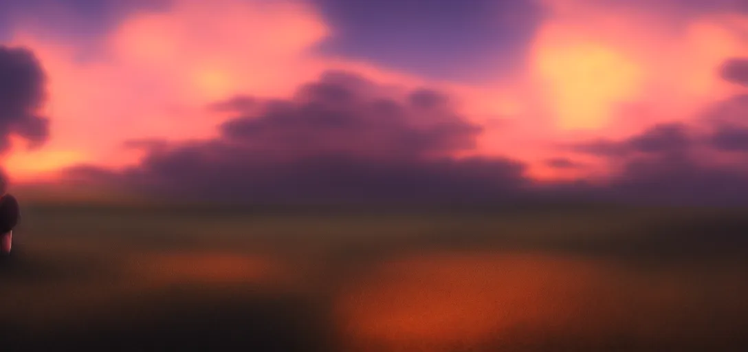 Image similar to peaceful puffy cloud with sunset in the background, matte painting, trending on artstation, artstationHQ, unreal engine, 4k, 8k, anime style