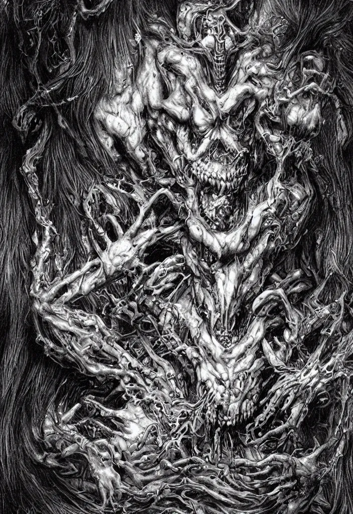 Image similar to a strange eerie magical scary creature in an eerie uncanny hell, transluscent neon, horror, concept art, detailed, intricate, award - winning, cinematic, by kentaro miura