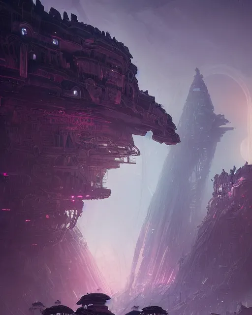 Image similar to a beautiful city landscape, alien architecture, purple, environment art, fantasy art, landscape art, in the style of greg rutkowski, illustration, epic, fantasy, intricate, hyper detailed, artstation, concept art, smooth, sharp focus, ray tracing
