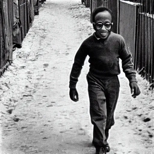 Prompt: historical photo of Steve Urkel in a Soviet gulag