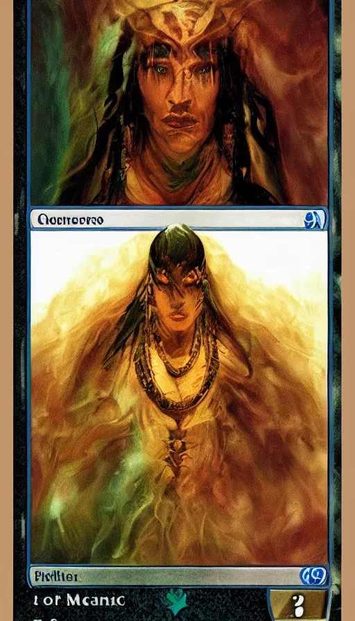 Image similar to portrait of a digital shaman, from magic the gathering