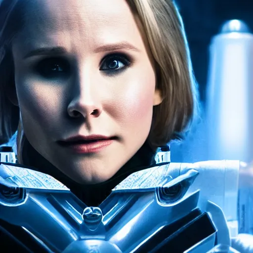 Image similar to Kristen Bell in Star Wars, movie still, dramatic, cinematic, Sony a7R IV, symmetric balance, polarizing filter, Photolab, Lightroom, 4K, Dolby Vision, Photography Award