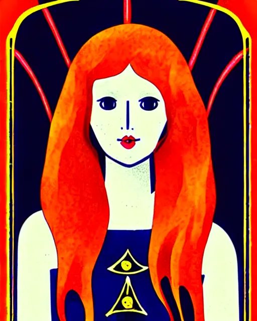 Image similar to tarot card of space astral girl, red hair, ginger hair, fantasy, glowing skin, smooth face, perfect eyes