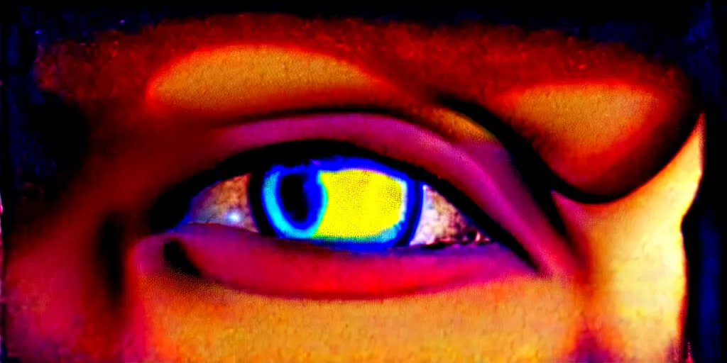 Image similar to a closeup of a person's face using a computer at night, just the light from the screen, reflective eyes, extremely detailed