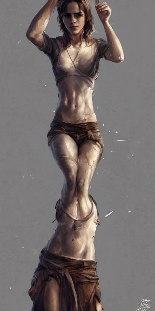 Prompt: emma watson with an very long torso, possibly extra limbs, intricate, detailed, digital painting, concept art, by artgerm and greg rutkowski, trending on artstation