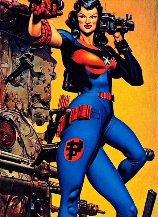 Image similar to female version of the punisher. portrait by clyde caldwell and jean giraud and anton otto fischer and john philip falter and will eisner and gil elvgren