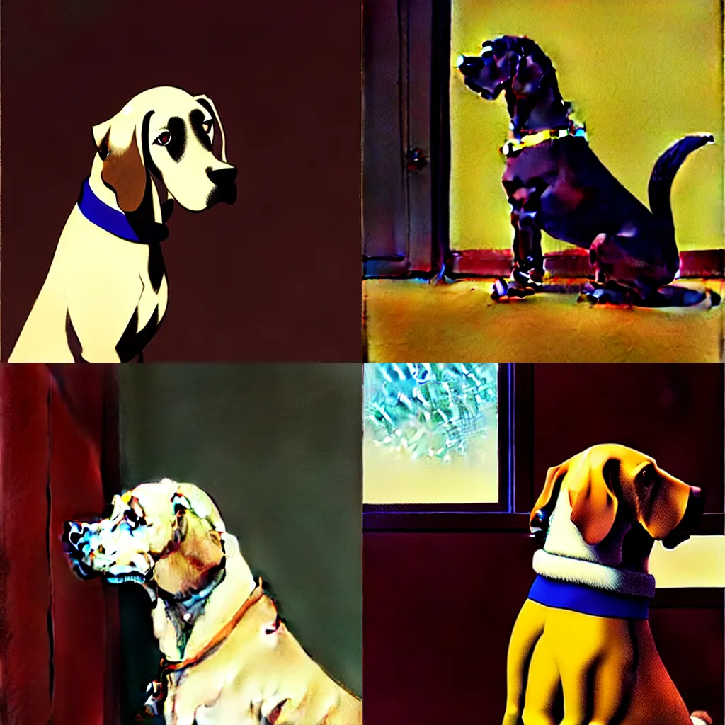 Prompt: dog by moebius and atey ghailan by james gurney by vermeer by George Stubbs in the of style anime