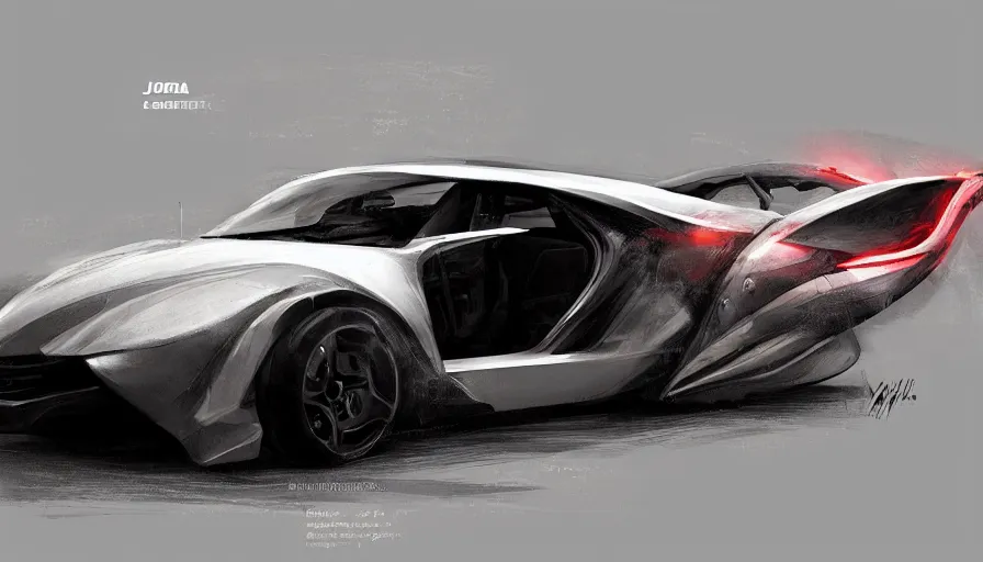 Image similar to concept art of car designed by jony ive, jama jurabaev, science fiction, brush hard, artstation, cgsociety, high quality, brush stroke
