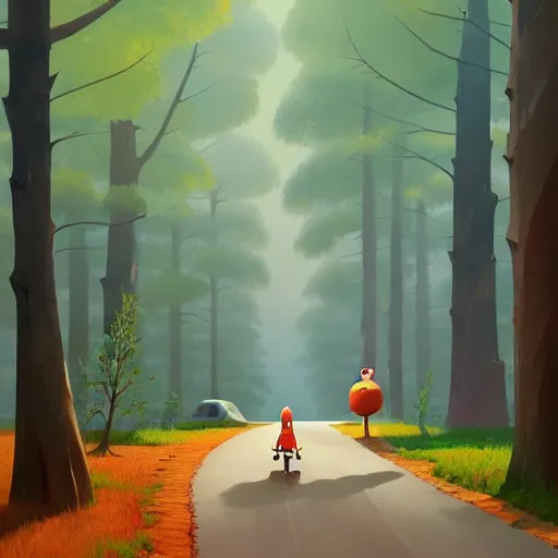 Image similar to goro fujita ilustration road that ends at the entrance of a beautiful forest full of fauna, tall trees, flowers, painting by goro fujita, sharp focus, highly detailed, artstation