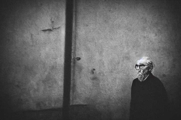 Prompt: “Old man. Photo in style of Matt Mahurin. Dark. Cinematic lighting. Old grainy photo.”