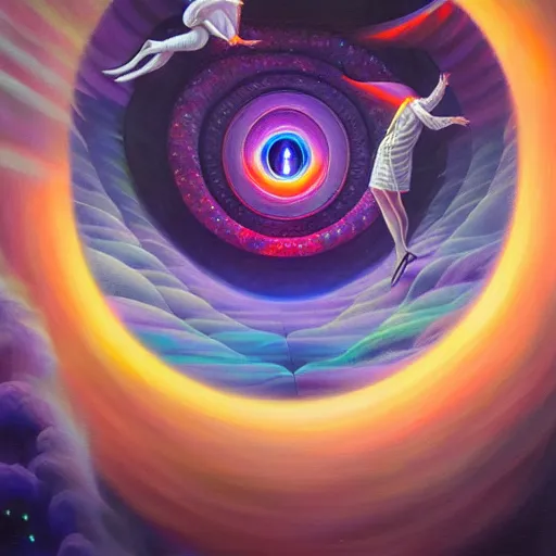 Prompt: isometric scifi astral spirit space journey in oil painting, pulled into the spiral vortex, trending on artstation, award winning, emotional, highly detailed ethereal surrealist art