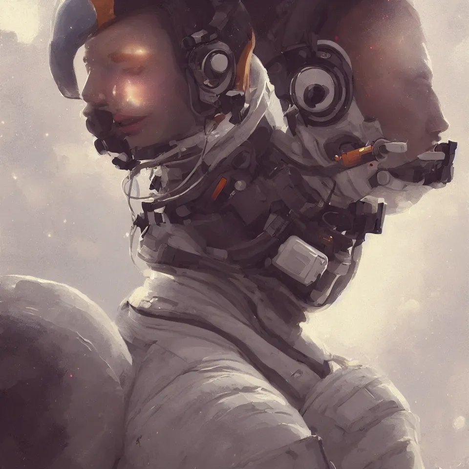 Image similar to a portrait astronaut wearing a headphone, digital painting, digital art, beautiful, cinematic, 4 k, ultra hd, art by greg rutkowski