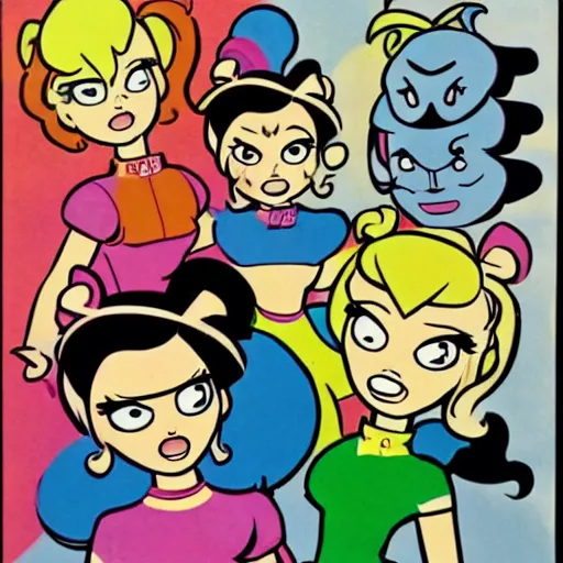 Image similar to power puff girls, by jack kirby