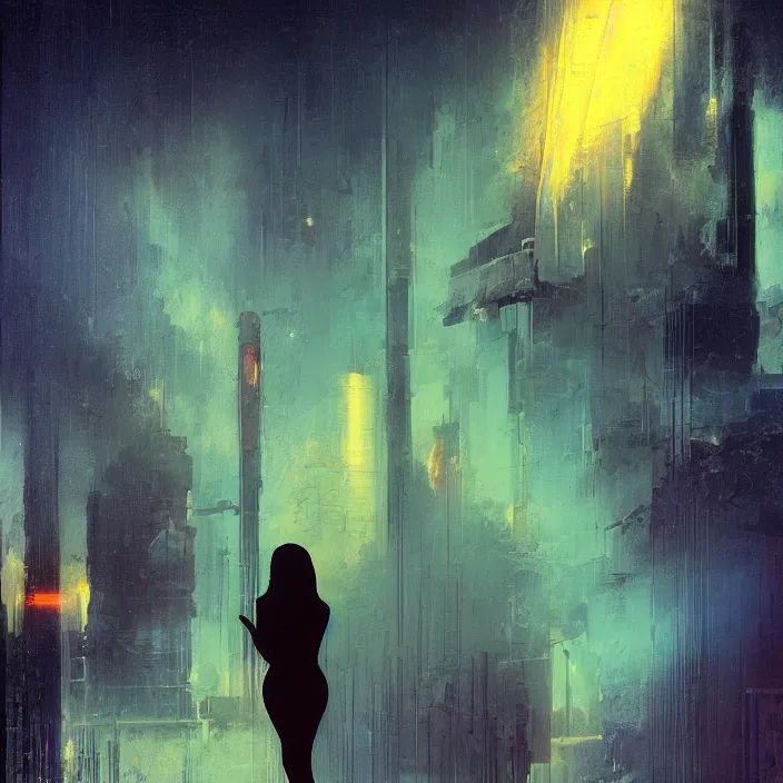 Image similar to kim kardashian, abstract, concept art, digital painting, noir, backlit, bokeh, neon lights, atmospheric, by bruce pennington, by wayne barlowe