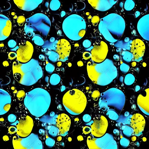 Image similar to beautiful liquid marble texture with oil bubbles. harmonic black yellow and mint coloured abstraction. ultradetailed realistic art