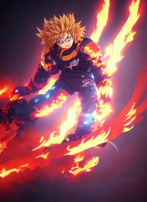 Prompt: Endeavor from my hero academia have flame wings and posing, anime, hyper realism, dark atmosphere, cinematic shot, intricate, ornate, photorealistic, ultra detailed, realistic, 100mm, photography, octane, high definition, depth of field, bokeh, 8k, artstation