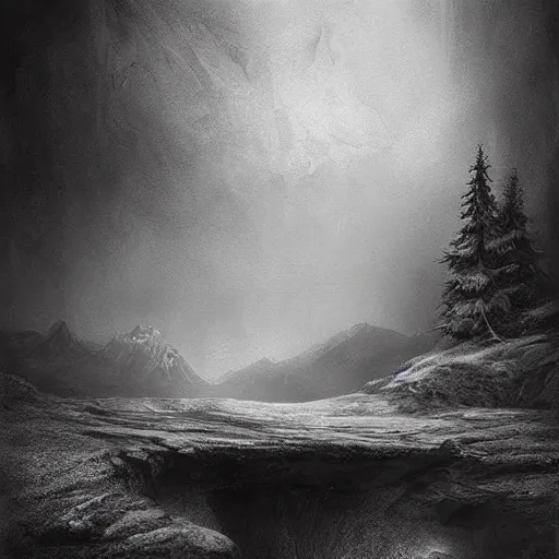 Prompt: michal karcz charcoal drawing of a beautiful landscape. , horror theme, detailed, elegant, intricate, 4k,