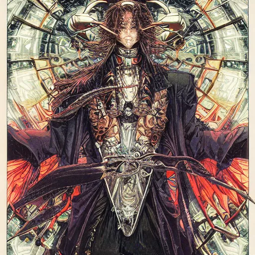 Prompt: portrait of crazy merlin, symmetrical, by yoichi hatakenaka, masamune shirow, josan gonzales and dan mumford, ayami kojima, takato yamamoto, barclay shaw, karol bak, yukito kishiro