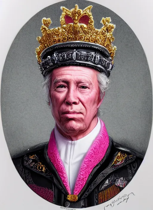 Prompt: portrait of the bubble gum emperor [ [ [ [ king ] ] ] ] made entirely of [ [ bubble gum ] ], wearing crown, highly detailed, intricate, by greg rutkowski, james gurney, wlop, artgerm