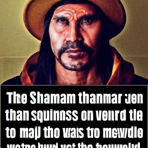 Image similar to The shaman attorney is a man who's been through the trials of life. His diabolical ways have led him to become one of the most powerful men in the world. He envisions himself as something like a god, and no matter what he does or says, people will follow his every order without question.