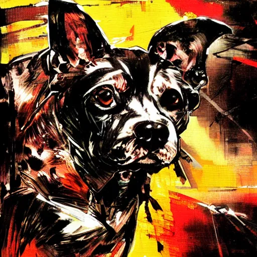 Prompt: dog 、 painting by yoji shinkawa