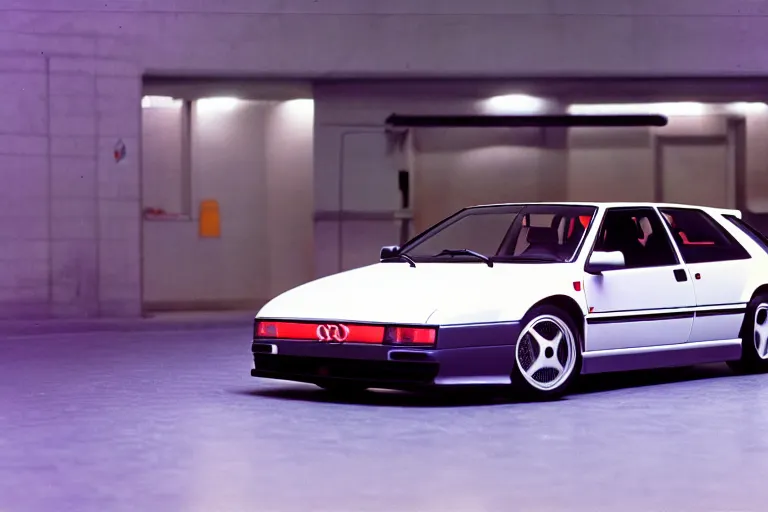 Prompt: designed by giorgetto giugiaro 1 9 9 1 audi rs 8 with turbine wheels, thick neon lights, ektachrome photograph, volumetric lighting, f 8 aperture, cinematic eastman 5 3 8 4 film