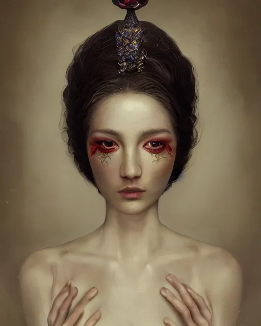 Prompt: portrait of a gorgeous young poppy queen, uniquely beautiful, surreal, fantasy, ornamental, intricate, elegant, dramatic lighting, emotionally evoking symbolic metaphor, highly detailed, lifelike, photorealistic, digital painting, artstation, concept art, smooth, sharp focus, illustration, art by John Collier and Krenz Cushart and Artem Demura and Alphonse Mucha and Albert Aublet