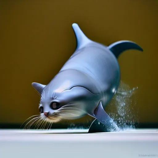 Image similar to a feline dolphin - cat - hybrid, animal photography