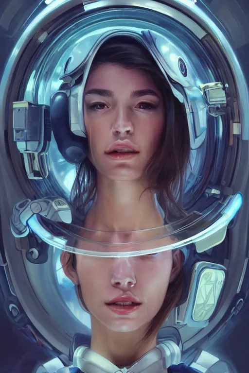 Image similar to portrait futuristic beautiful South american Airforce armored pilot Girl, at inside of future fighter aircraft, ssci-fi, fantasy, intricate, very very beautiful, elegant, human anatomy, neon light, highly detailed, digital painting, artstation, concept art, soft light, smooth, sharp focus, illustration, art by tian zi and WLOP and alphonse mucha