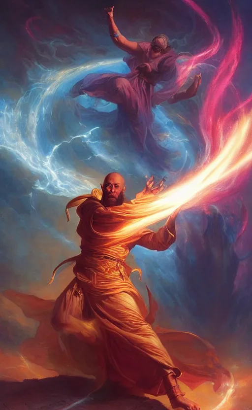 Prompt: holy monk unleashes thousand divine hand strike ultimate move by michael whelan and noah bradley and delphin enjolras and daniel f. gerhartz