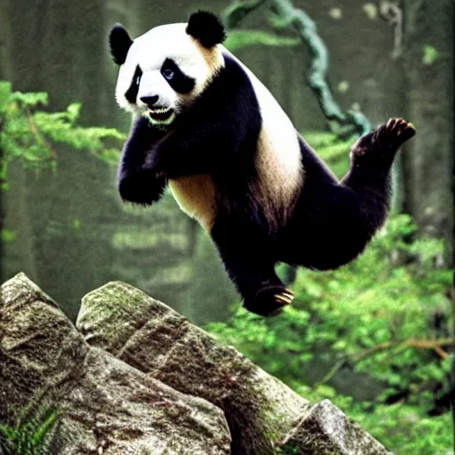 Prompt: a jumping panda by bill watterson