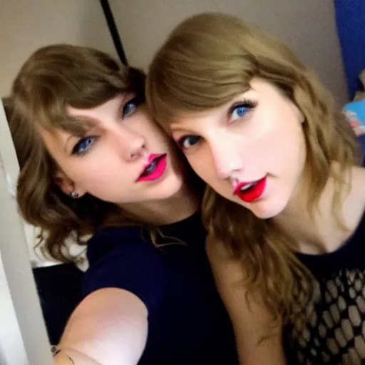 Image similar to a selfie of taylor swift and emily rudd, medium shot, detailed eyes,