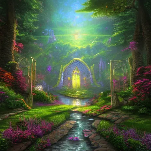 Prompt: a portal to another dimension in a fantasy landscape, in the style of thomas kinkade, trending on artstation, hdr