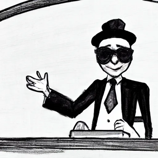 Prompt: court room sketch of the hamburglar testifying in court