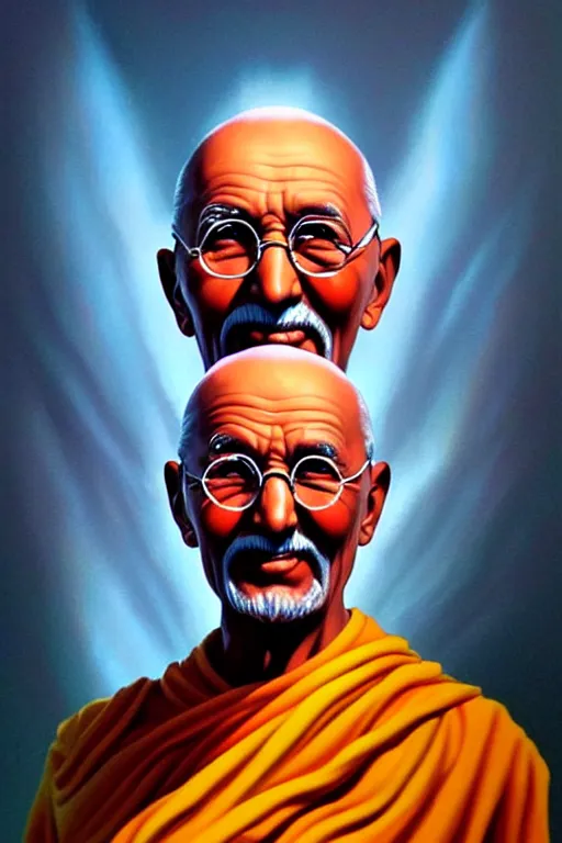 Image similar to portrait of crazed!!! nuclear!!!!!! ghandi!! statue by artgerm, rhads