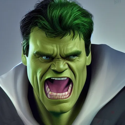 Prompt: Jim Carrey is The Hulk, hyperdetailed, artstation, cgsociety, 8k