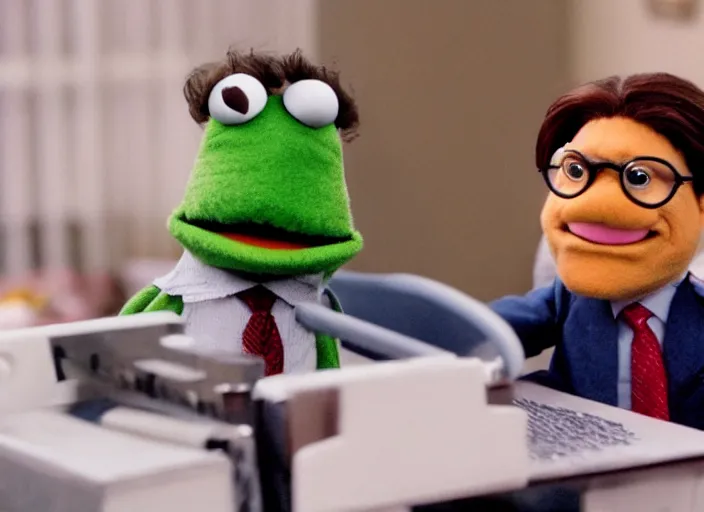 Image similar to film still of Dwight Schrute as a muppet from The Office, 4k