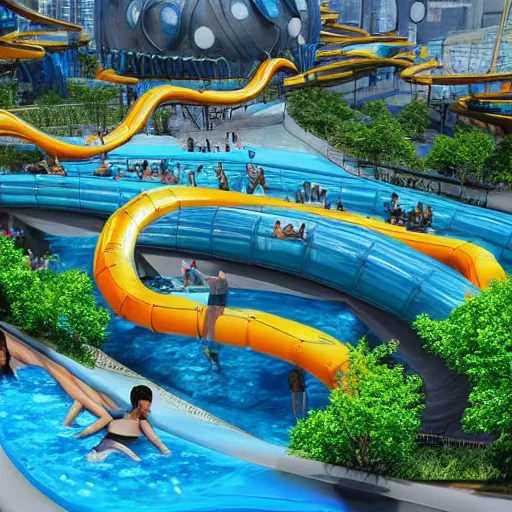 Image similar to futuristic urban water park