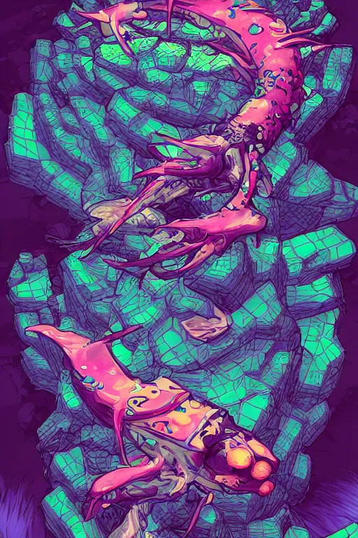 Image similar to 3 d render creature animal sushi cristal eye roots cactus fish wing elemental flush of force nature micro world fluo, that looks like it is from borderlands and by feng zhu and loish and laurie greasley, victo ngai, andreas rocha, john harris