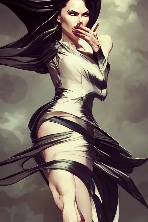 Image similar to elegant flowing batman aeon flux gown profile picture by greg rutkowski, dynamic pose, intricate, futuristic, fantasy, elegant, by stanley artgerm lau, greg rutkowski, thomas kindkade, alphonse mucha, loish, thierry mugler, norman rockwell,