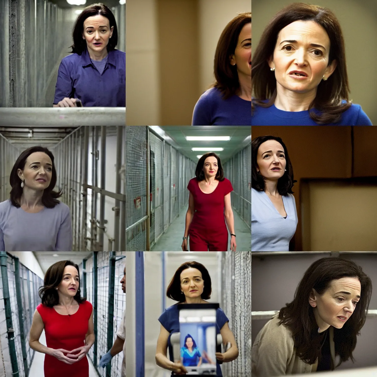 Prompt: Movie still of Sheryl Sandberg in Supermax prison in Facebook The Movie, directed by J. J. Abrahms