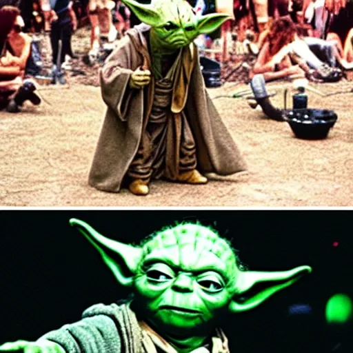 Image similar to yoda performing at woodstock