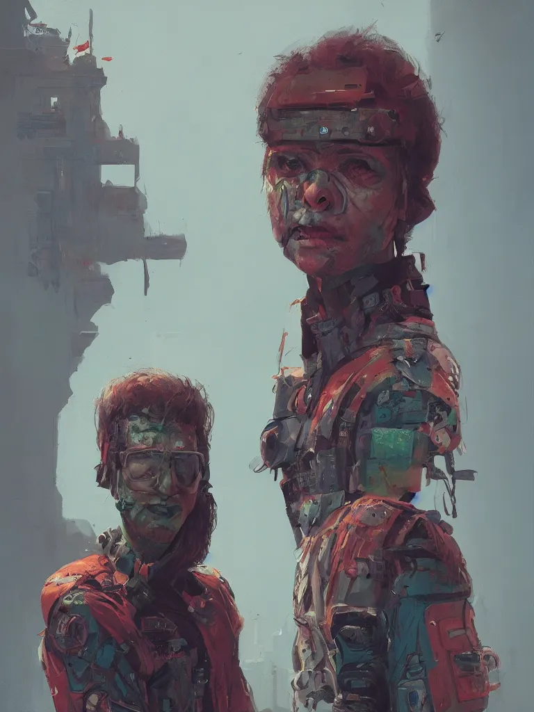 Image similar to a portrait of a punker in a painting from stalenhag, 4 k, 8 k, hdr, artstation, concept art